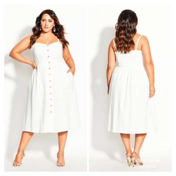 City Chic Dresses & Skirts - City Chic Ivory Scallop Button Boho Dress Size 24